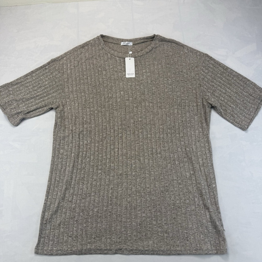 Ekouaer Womens Large Brown Classic Ribbed Knit V-Neck Long Sleeve Top NWOT